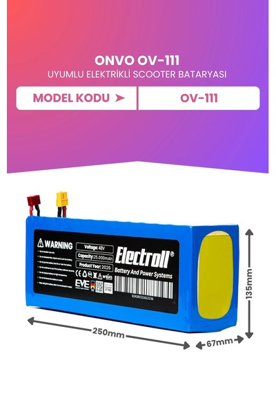 Onvo Ov-111 Uyumlu Batarya Maksimum Kapasite Batarya 48v 25ah Pil Elektrikli Scooter Bataryası Çok Renkli