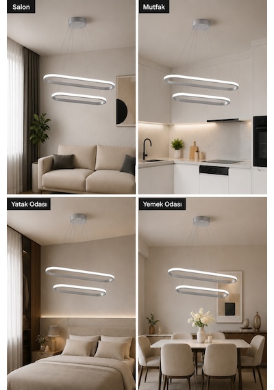 AvizeGO Elipso 2'li Led Sarkıt Avize Beyaz Işık Gri