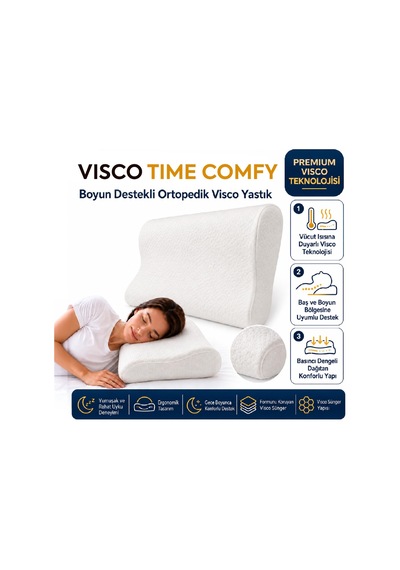 Homedius Visco Time Comfy Boyun Destekli Ortopedik Visco Yastık 50x32x11 Cm Beyaz