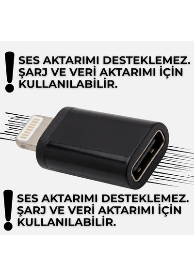 Lightning To Type C Çevirici Adaptör, Siyah