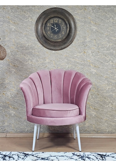 Zafir Tekli İstiridye Beyaz Boyalı Sivriltme Ayak Çay Seti Koltuk Tekli Berjer , Balkon, Salon, Ofis Pembe