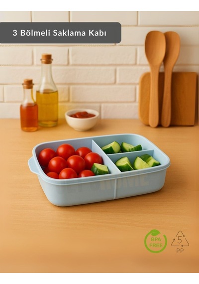 Jet's Home 3 Bölmeli Saklama Kabı Bpa Free Beslenme Kabı Hava Almaz Kab Turkuaz 1500 Ml mavi