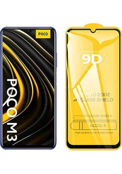 Xiaomi Poco M3 9D Full Glue Tempered Cam Ekran Koruyucu Siyah