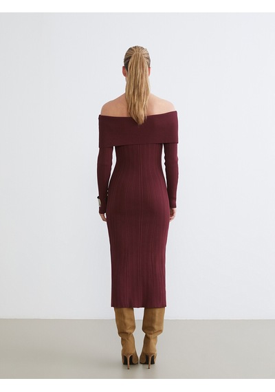 Lcw Comfort Kırmızı Kayık Yaka Triko Elbise