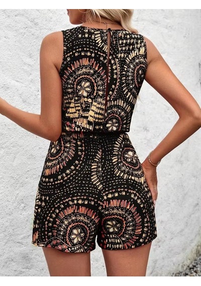 Veraura Lifestyle Kadın Kolsuz Bisiklet Yaka Kısa Desenli Süprem Tulum