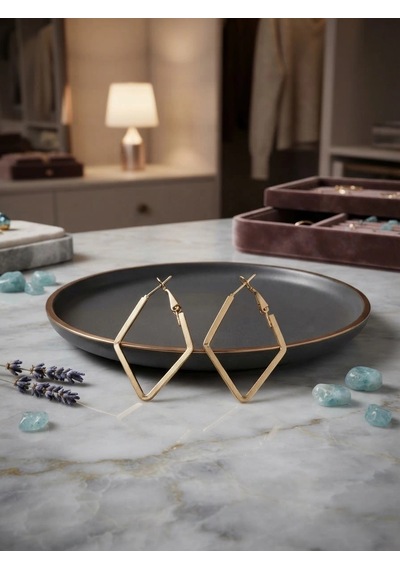 Minimalist Tasarım Gold Renk Halka Küpe Altın