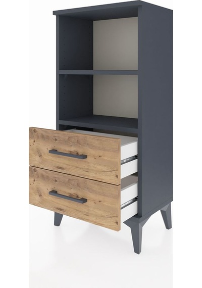 Arges Komodin 2 Raflı 2 Çekmeceli 44x30x96 Antrasit-çam Antrasit