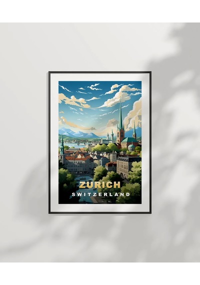 Çerçevesiz Poster Zürih İsviçre Şehir Manzarası