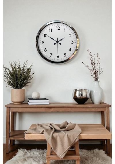 Modern Klasik 40 Cm Krom Metal Duvar Saati Diğer