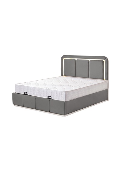 Demonte Baza Seti, Nox Ledli Çift Kişilik Baza Başlık Seti - İkili Set, Gri - 160x200 Cm 160 x 200