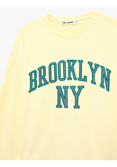 Koton Uzun Kollu Bisiklet Yaka Nakışlı Oversize Sweatshirt Sarı 6sal10415ık Sarı