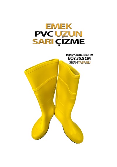 Pvc Uzun Çizme Sarı Tabanı Siyah