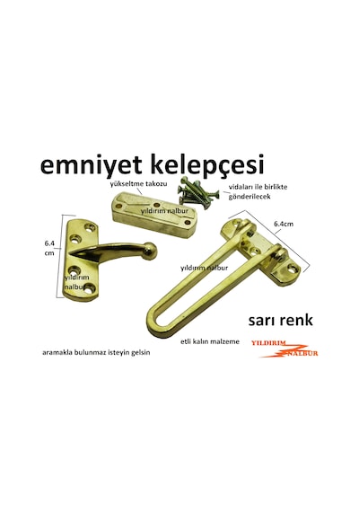 Çelik Kapı Emniyet Kelepçesi Sarı Renk Kalın Renk Kilidi