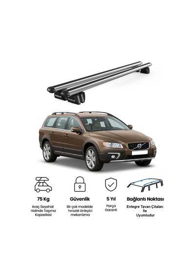 Pençe Volvo Xc70 Ara Atkı 2007-2013 Uyumlu Gri Ara Atkı Port Bagaj Tavan Barı