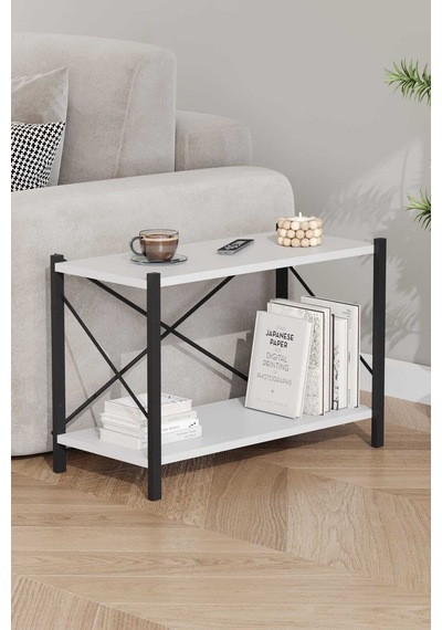 Koltuk Yani Sehpa Siyah Profil Beyaz Sunta 60x24x44 Cm Mtl021 Siyah-beyaz