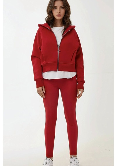 Hiccup Rahat Kesim Kapüşonlu Fermuarlı Hoodie Kırmızı