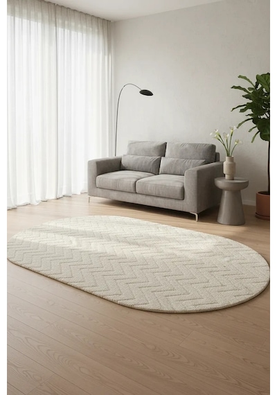 Salon Halısı Krem Yumuşak Oval Dokuma