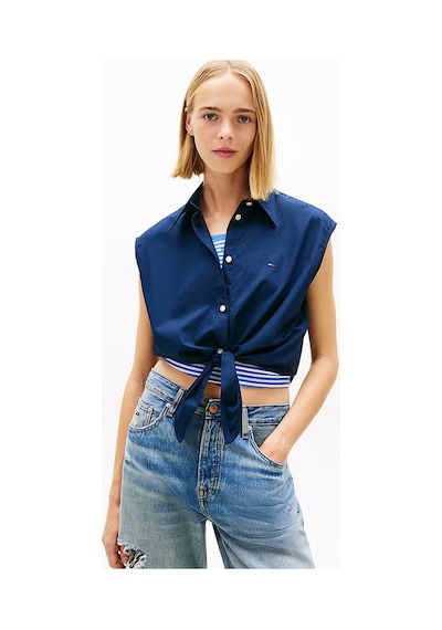 Tommy Hilfiger Kadın Tie Front Poplin Gömlek-16278 Gece Mavisi