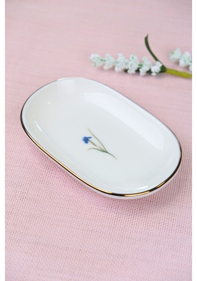 Tabak Evi Porselen Natura İris Altın Yaldızlı Oval Kayık Tabak 13,50x8,50x2,50cm Tekli Çok Renkli