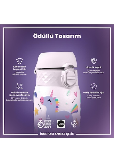 Ion8 - Paslanmaz Çelik Çocuk Suluk - Unicorn - 400 Ml - Sızdırmaz Çok Renkli