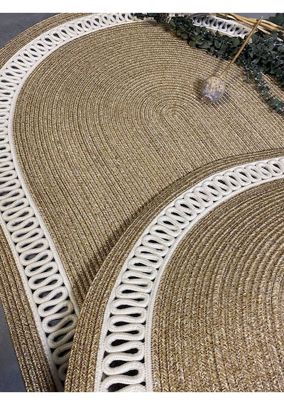Mavaux Lotus Jüt Hasırlı El Örgüsü Kilim Krem