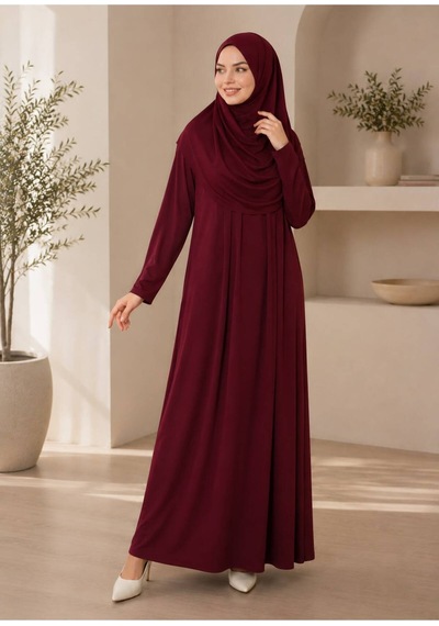 Öners Tek Parça Boydan Namaz Elbisesi Bordo Bordo