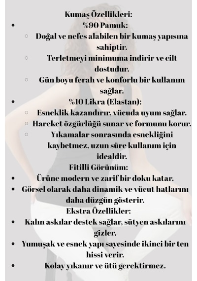 Mrmpro Kadın Lacivert Fitilli Görünümlü Kalın Askılı Basic Atlet Body %95 Pamuk Siyah