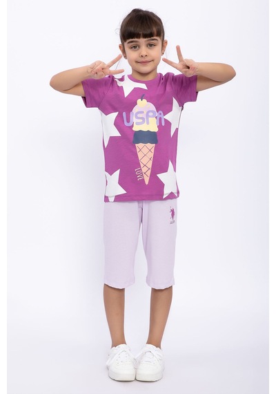 U.S. Polo Assn. Icecream Love Menekşe Kız Çocuk Kapri Takım Mor