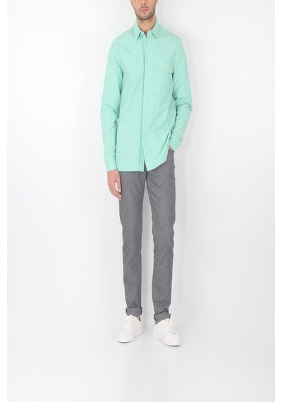 Unisex Mint Yeşili Gizli Düğme Kapamalı Cepli Overshirt  Gömlek Mint