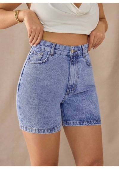 Kene Jeans Arka Çapraz Köprü Taş Yıkama Kot Şort Taş Yıkama