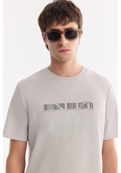 Avva Erkek Gri Bisiklet Yaka Baskılı Bi-stretch İnterlok Regular Fit T-shirt A61y1061