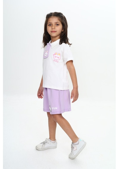 Toontoy Kids Toontoy Kız Çocuk Polo Yaka Göğsü Baskılı Şortlu Takım Lila