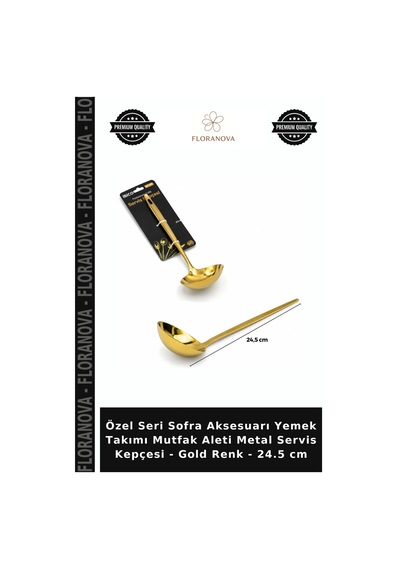 Özel Seri Sofra Aksesuarı Yemek Takımı Mutfak Aleti Metal Servis Kepçesi - Gold Renk - 24.5 Cm
