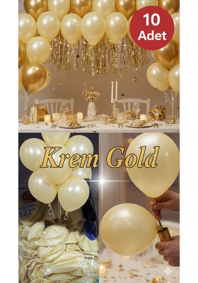 Krem Gold Parıltılı Metalik Balonlar Parti & Kutlama Paketi