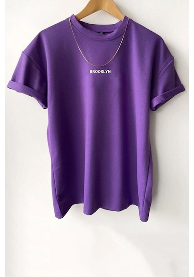 Flood Of Style Unisex Brooklyn Baskılı T-shirt Mor