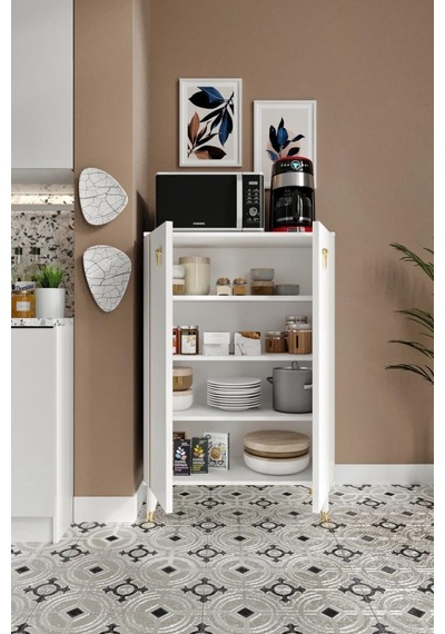Lyra Çok Amaçlı Dolap Mutfak Balkon Kiler Banyo Ayakkabılık Dolabı Beyaz Gold Lyra Çok Amaçlı Dolap Mutfak Balkon Kiler Banyo Ayakkabılık Dolabı Beyaz Gold