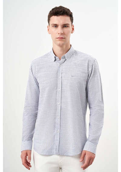 Morven Erkek Gri Pamuk Çizgili-panolu İtalyan Yaka Slim Fit Gömlek 25ms004020100 Gri Gri