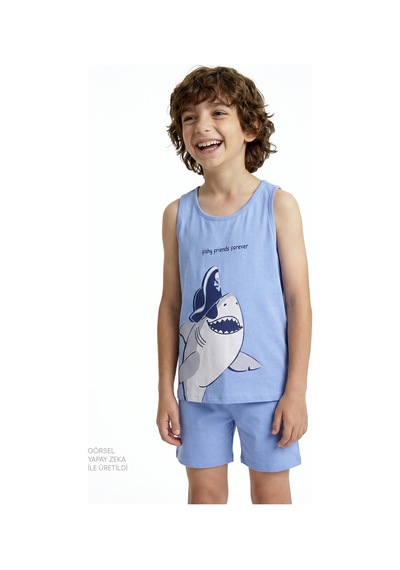 Penti Mavi Erkek Çocuk Fishy Friends Pamuklu 2li Pijama Takımı Bu11