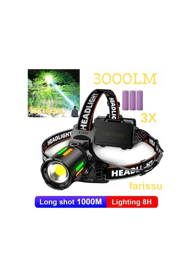 Alaska Profesyonel 30w Lazer Led Şarjlı Kafa Lambası 1 Km Menzil Zoom + Powerbank Özellikli Siyah
