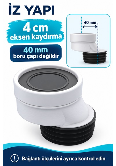 İz Yapı 40 Mm Eksantrik Kada Alttan Çıkışlı Klozet Gider Bağlantı Adaptörü 11 0335 Beyaz