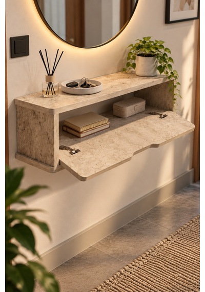 Sulorahome Duvara Monteli Kapaklı Antre Rafı Ve Dolabı Sand