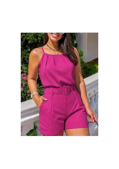 Butik İstanbul Kadın Boyundan Ip Askılı Bluz Ve Kısa Ikili Takım Pembe