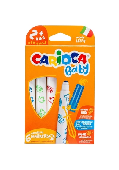 Carioca Jumbo Bebek Süper Yıkanabilir Keçeli Boya Kalemi ve Teddy Baby Crayons 6 Lı +1 Yaş Boya