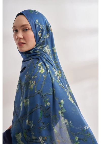 Armanda İthal Vual Almond Blossom Desen Şal -4464 - 70 X 180 / İndigo - 520 İndigo - 520