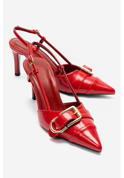 Luvishoes Noen Kırmızı Cilt Tokalı Sivri Burun Kadın Topuklu Ayakkabı