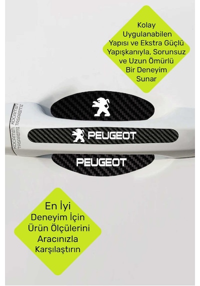 Peugeot Tasarımlı Karbon Desenli Kapı İçi Kolları Koruma Folyo Seti Tasarımlı Serisine Özel Üretim 8 Parça Takım