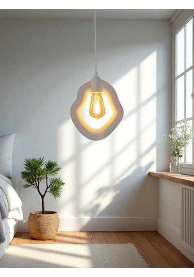 Bohem Beton Görünümlü Modern Minimalist Avize Ayarlı E27 Duy Salon Mutfak Yatak Odası Ofis Kafe Beyaz