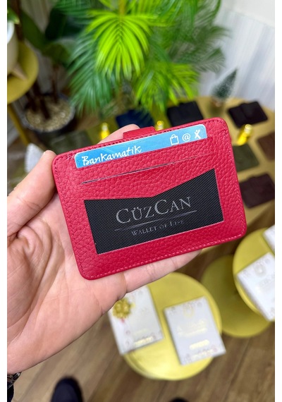 Cüzcan Jorvik Patlı Hakiki Deri Premium Kartlık Kişiye Özel İsim Baskılı Kırmızı