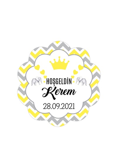 Doğum Günü Etiketi-fil Kral Taçlı Cemiyetleriniz Için 3 CM - 100 Adet Opak Sticker Renkli