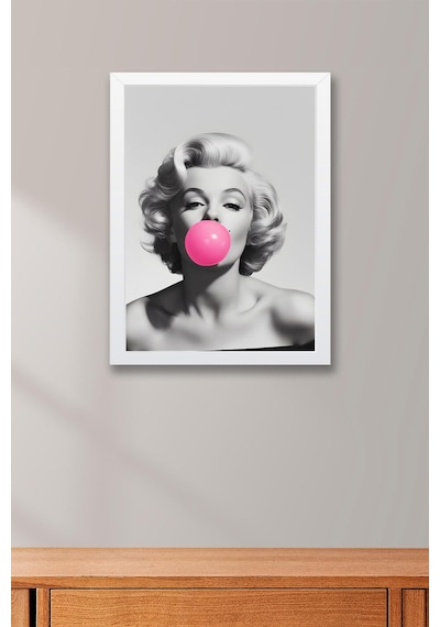 Marilyn Monroe İkonik Pembe Balon Çerçeveli Tablo - Pop Art Poster Tablo